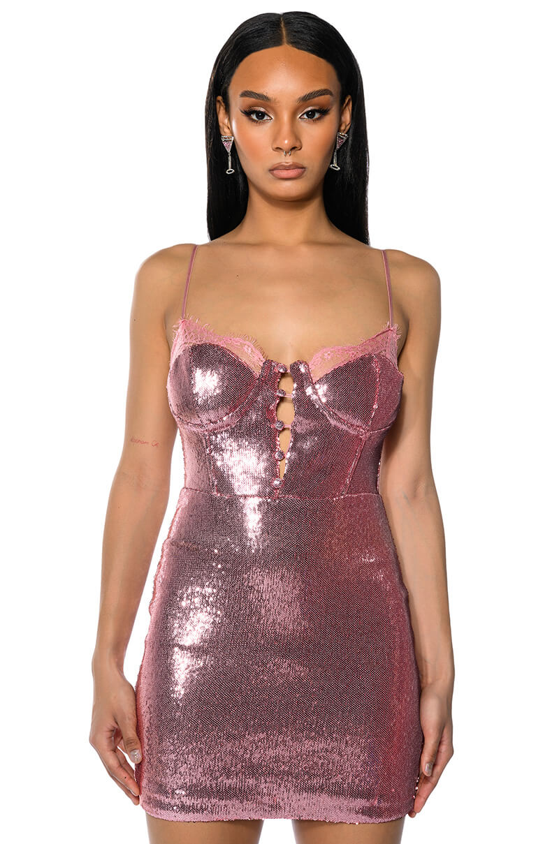 BRIELLA SEQUIN SPAGHETTI STRAP MINI DRESS