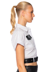 BUTTON DOWN SHORT SLEEVE SHIRT WITH BELT DETAIL