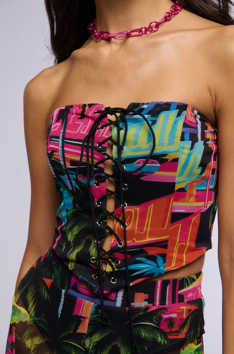 CALIFORNIA LOVE MESH TIE UP CORSET TOP