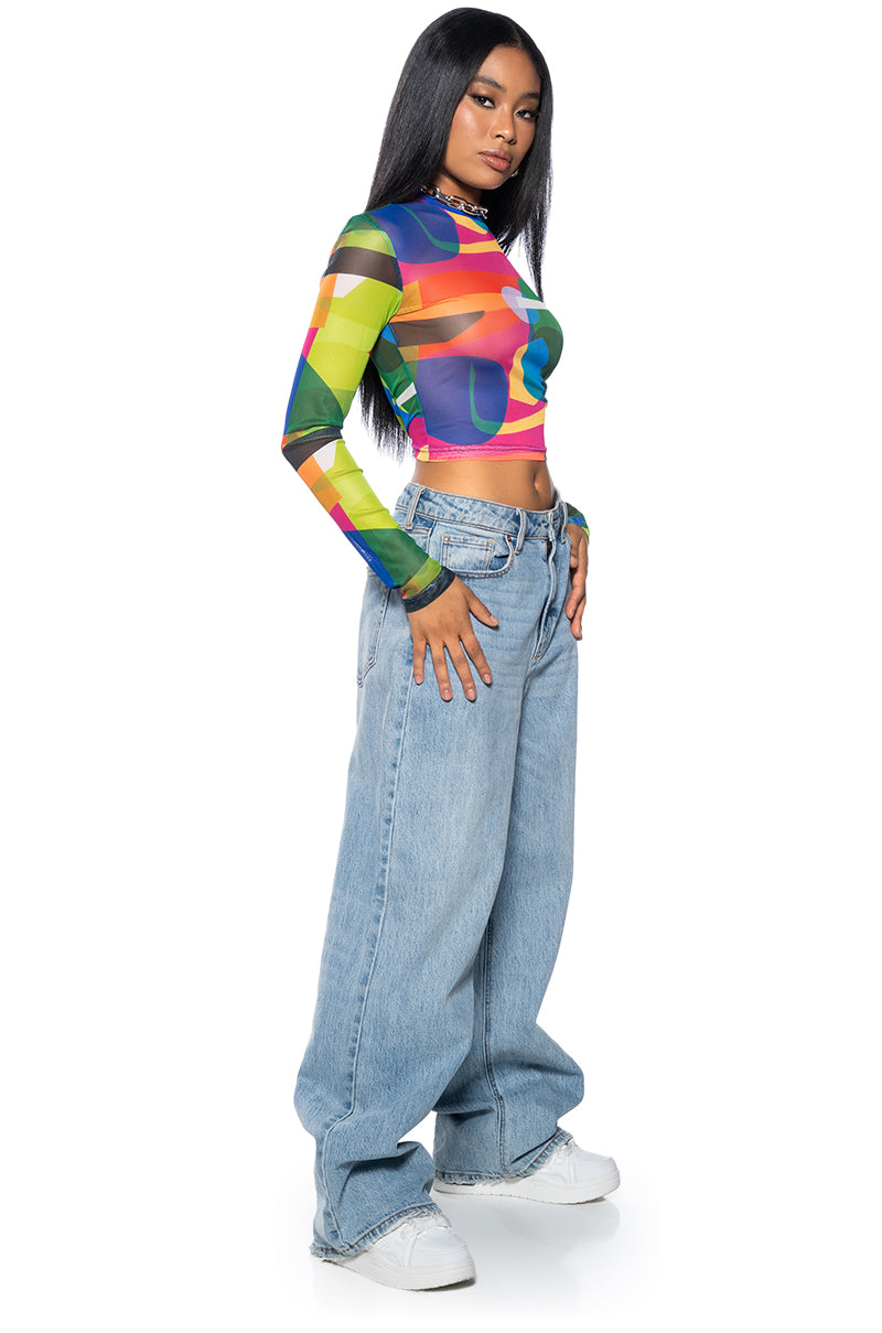 CAUGHT IN MY WAY LONG SLEEVE MOCK NECK MESH TEE