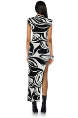 CAUGHT MY EYE MOCK NECK KNIT MAXI DRESS IN BLACK WHITE