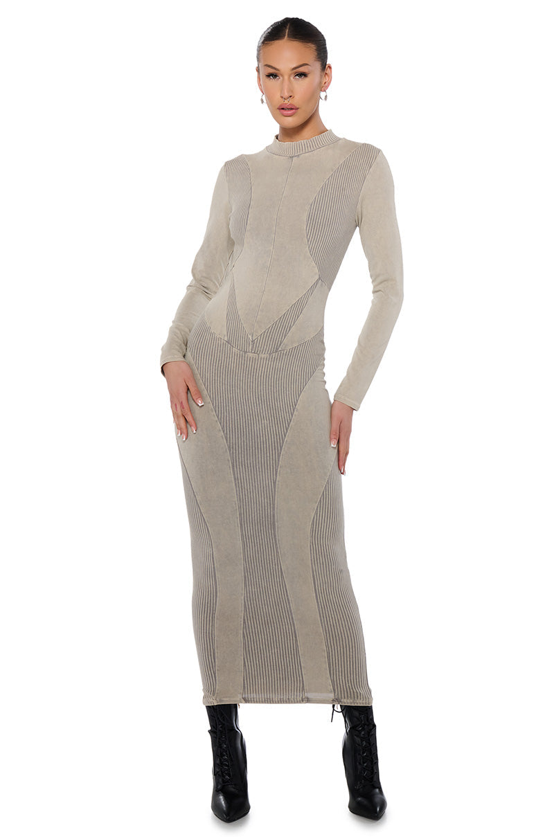 CLAIRA MINERAL WASH CONTOUR MIDI DRESS