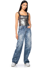 CLEO BUCKLE DETAIL METALLIC COATED TANK