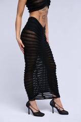 CLEO SEMI SHEER MAXI SKIRT IN BLACK