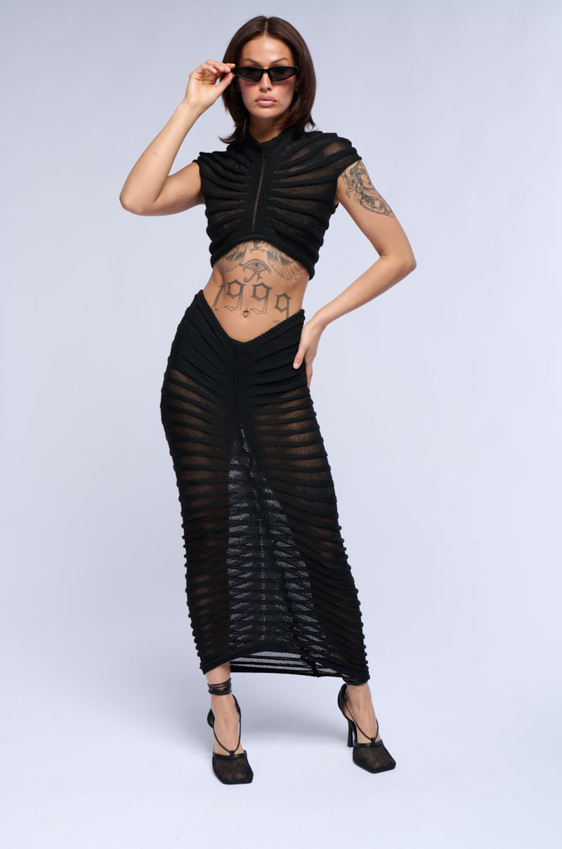 CLEO SEMI SHEER MAXI SKIRT IN BLACK