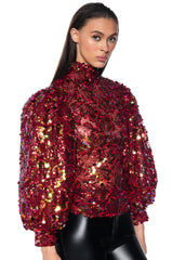 CONFETTI LONG SLEEVE MOCK NECK BLOUSE