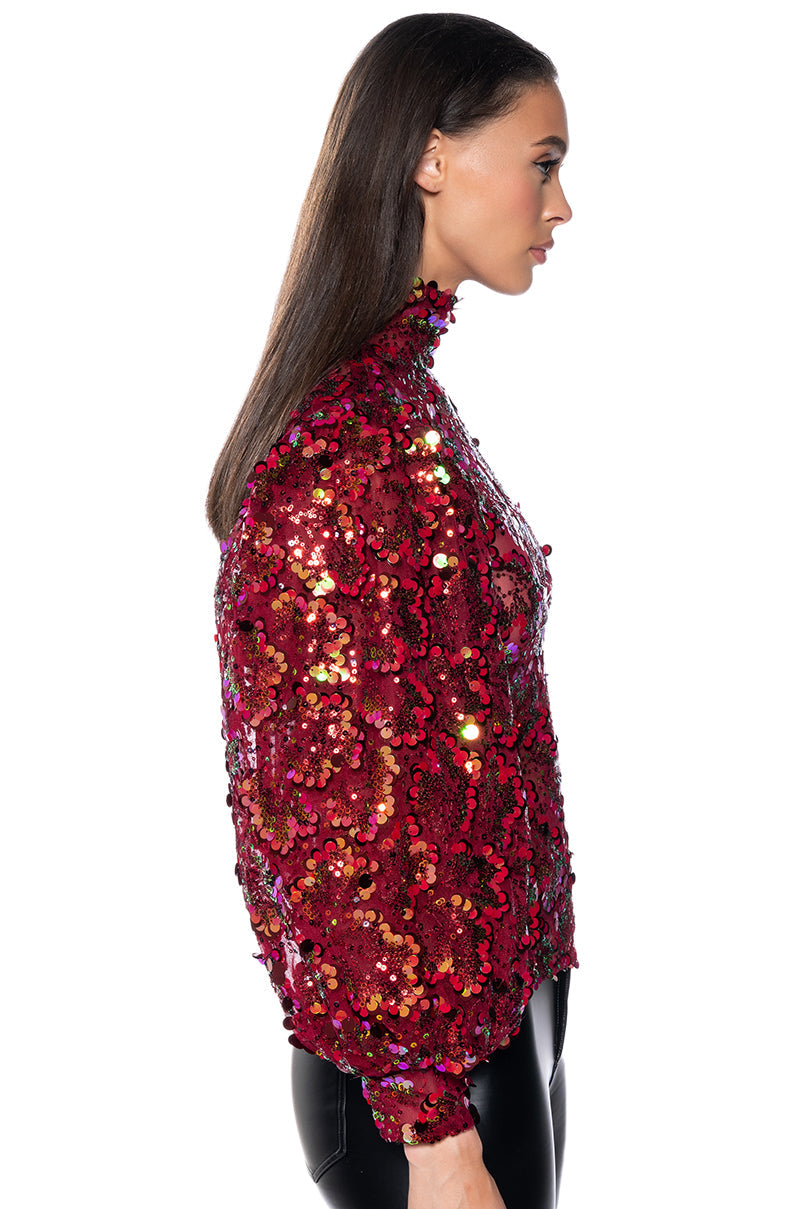 CONFETTI LONG SLEEVE MOCK NECK BLOUSE