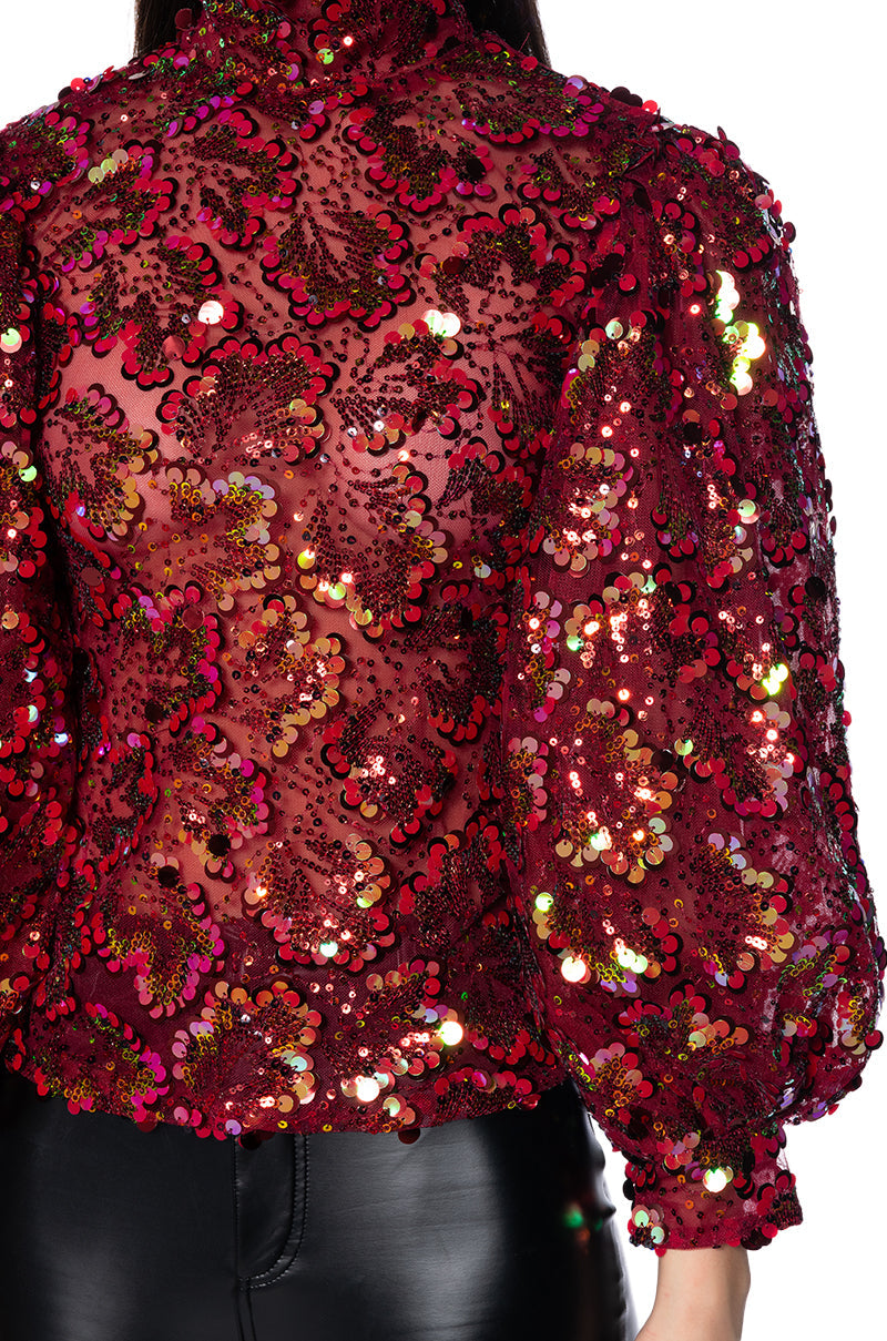 CONFETTI LONG SLEEVE MOCK NECK BLOUSE