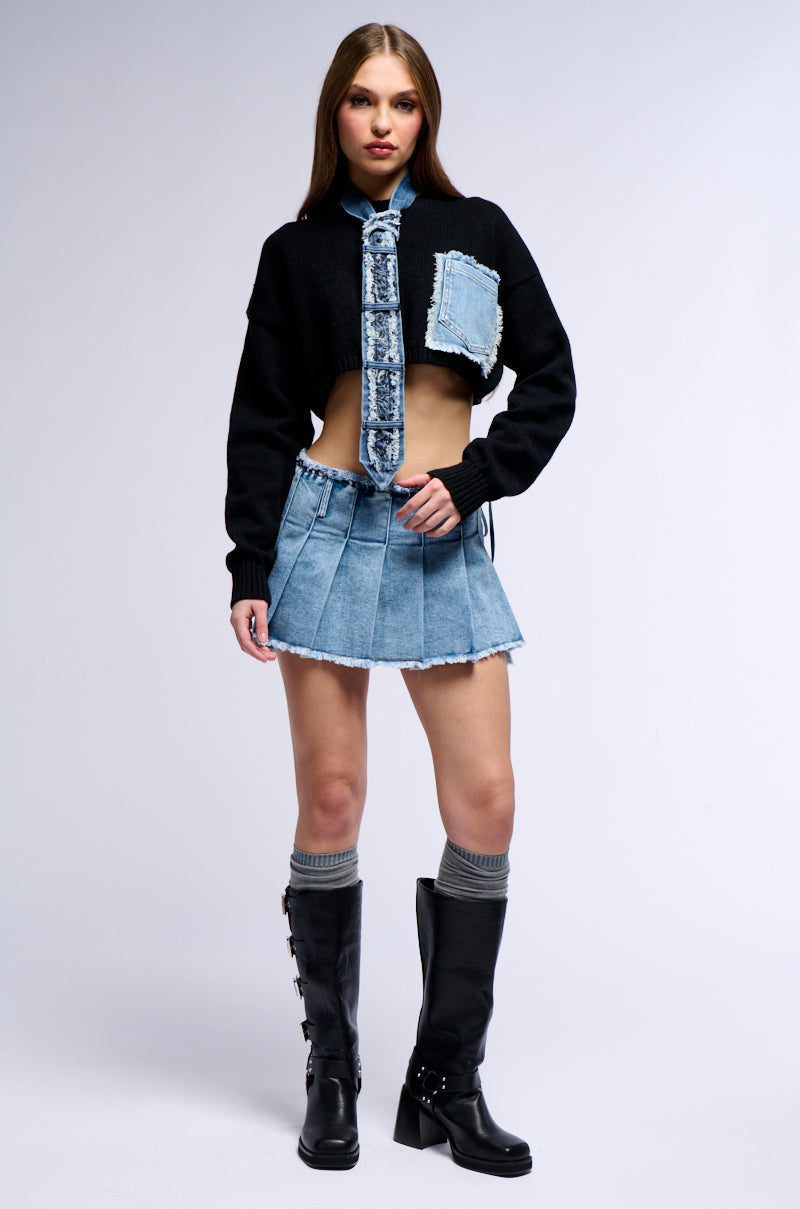 COOL GIRL KNIT DENIM CROPPED SWEATER