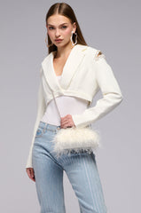 CROP COLD SHOULDER BLAZER WTIH RHINESTONE