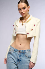 CROPPED BLAZER WITH HEART BUTTONS