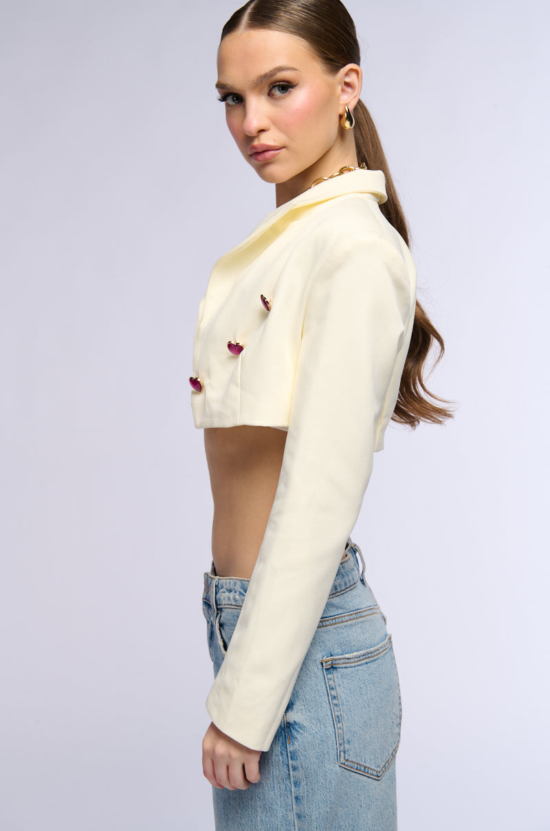 CROPPED BLAZER WITH HEART BUTTONS