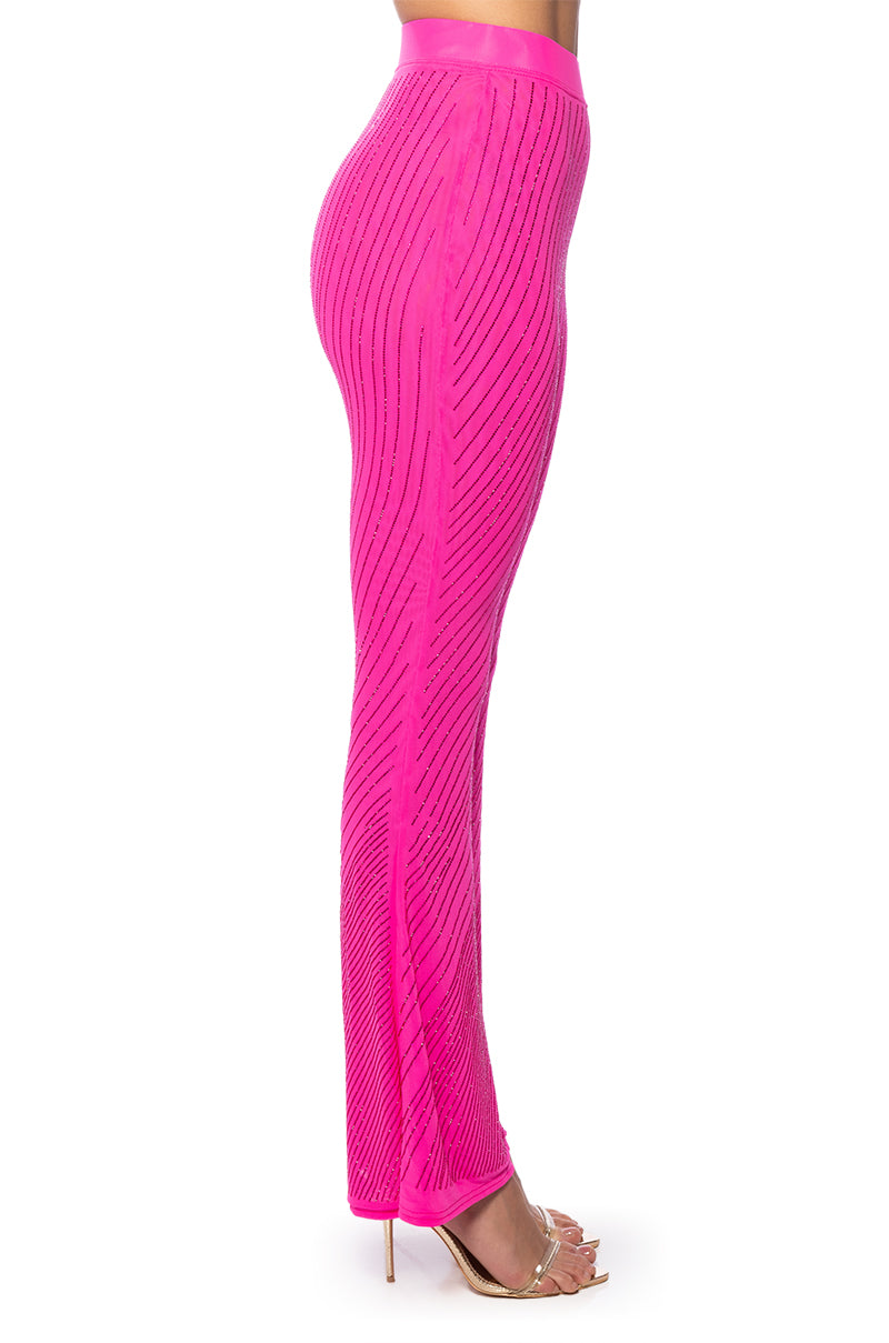 CUFF IT EMBELLISHED MESH FLARE LEG TROUSER