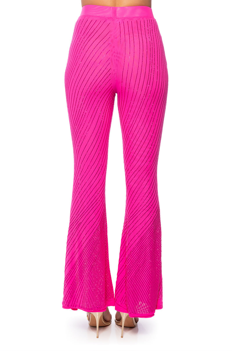 CUFF IT EMBELLISHED MESH FLARE LEG TROUSER
