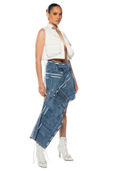 CURIOUS ABOUT YOU ASYMMETRICAL DENIM UTILITY SKIRT