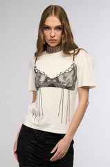 DAINTY BRA DETAIL GRAPHIC T SHIRT