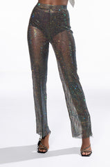 DAZZLE RHINESTONE MESH WIDE LEG PANT