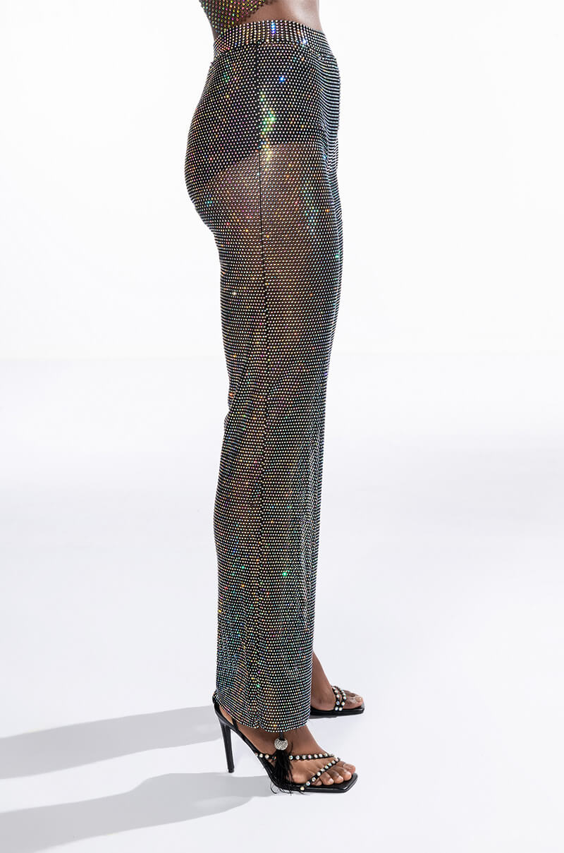 DAZZLE RHINESTONE MESH WIDE LEG PANT