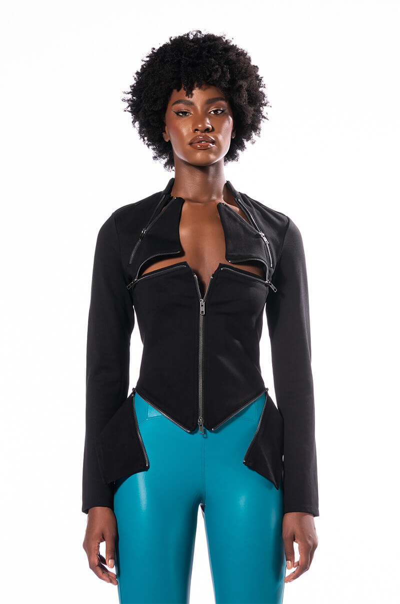 DEJA VU ZIPPER DETAIL LONG SLEEVE TOP