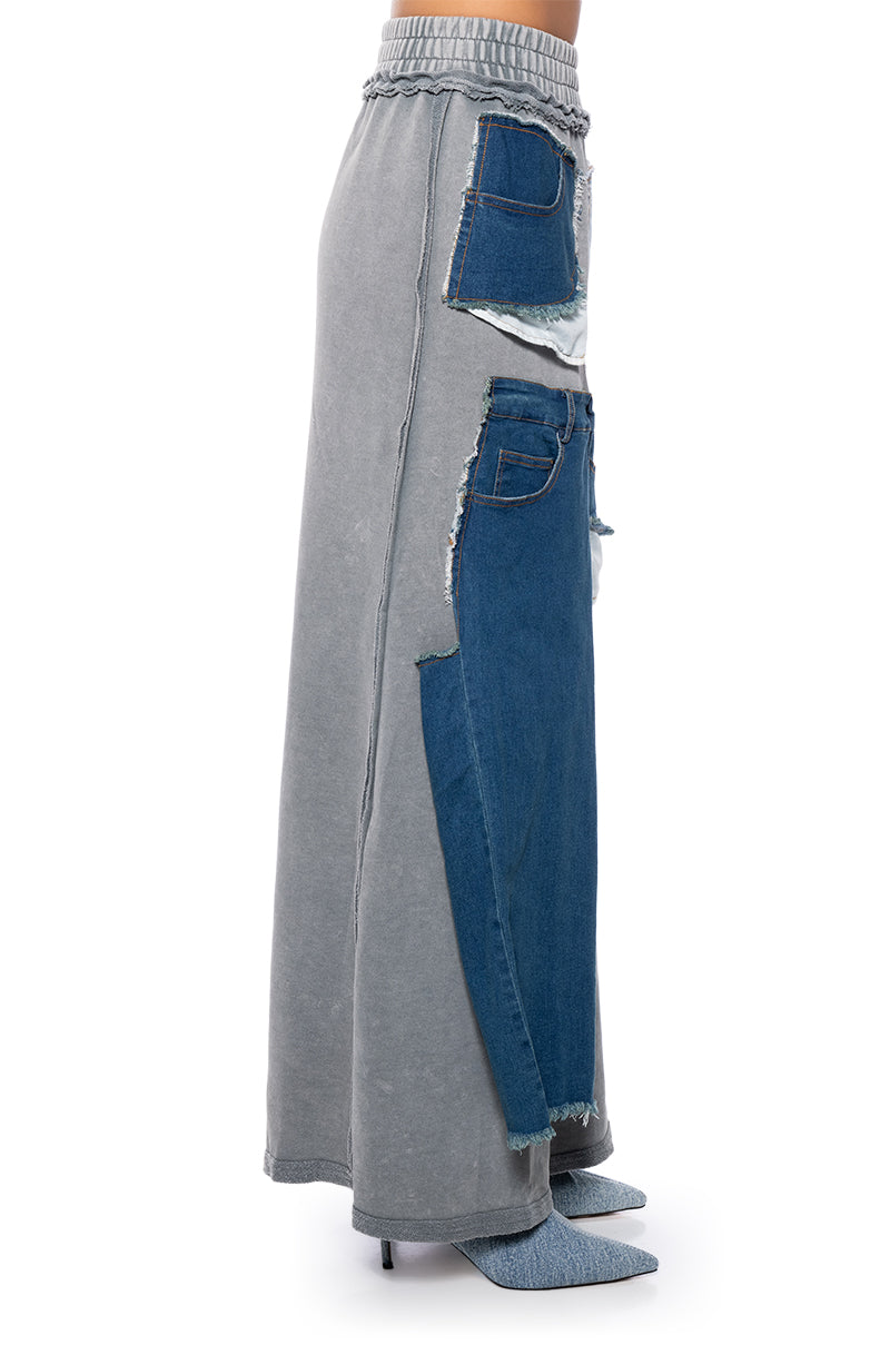 DENIM DREAMS ZIPPER DETAIL MAXI SKIRT