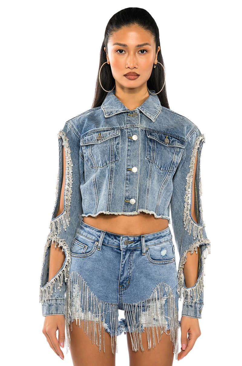 DIAMOND CUT OUT CROP DENIM JACKET