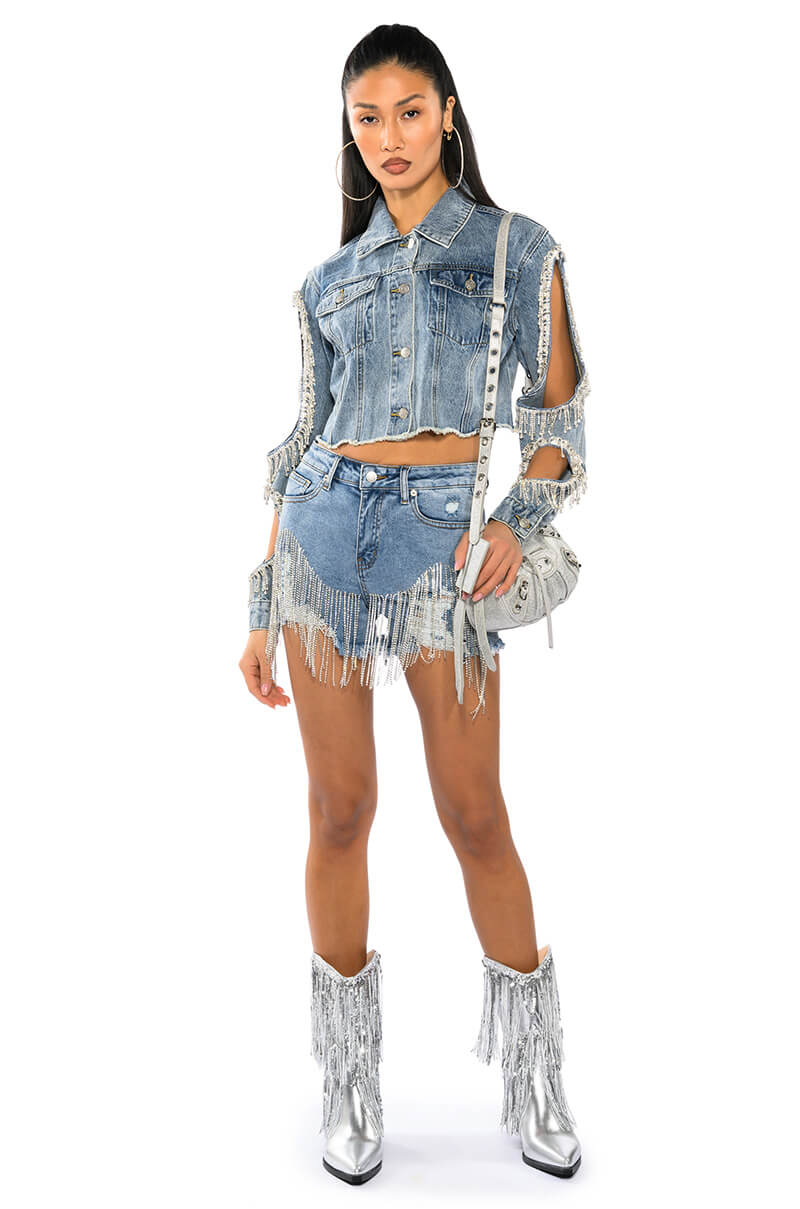 DIAMOND CUT OUT CROP DENIM JACKET