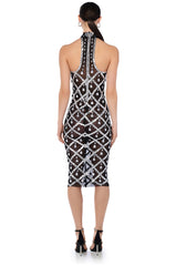 DIAMONDS ARE FOREVER MESH MIDI DRESS IN BLACK