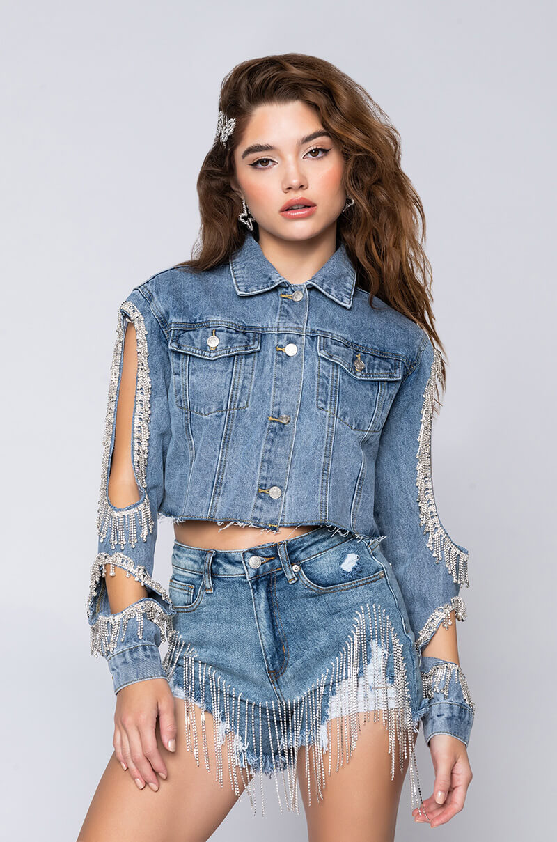 DIAMOND CUT OUT CROP DENIM JACKET