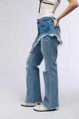 DISTRESSED SKIRT STRAIGHT LEG DENIM JEANS