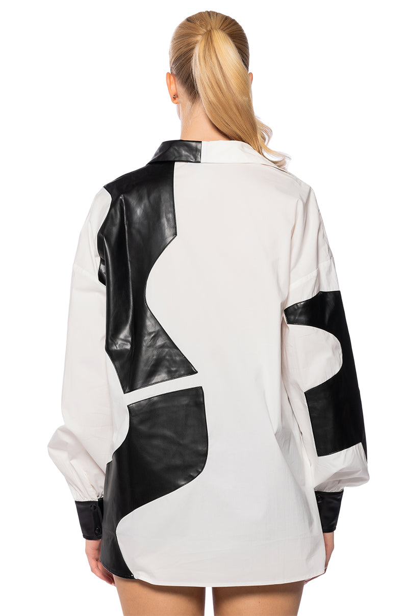 DON'T MIND ME BUTTON DOWN POPLIN BLOUSE