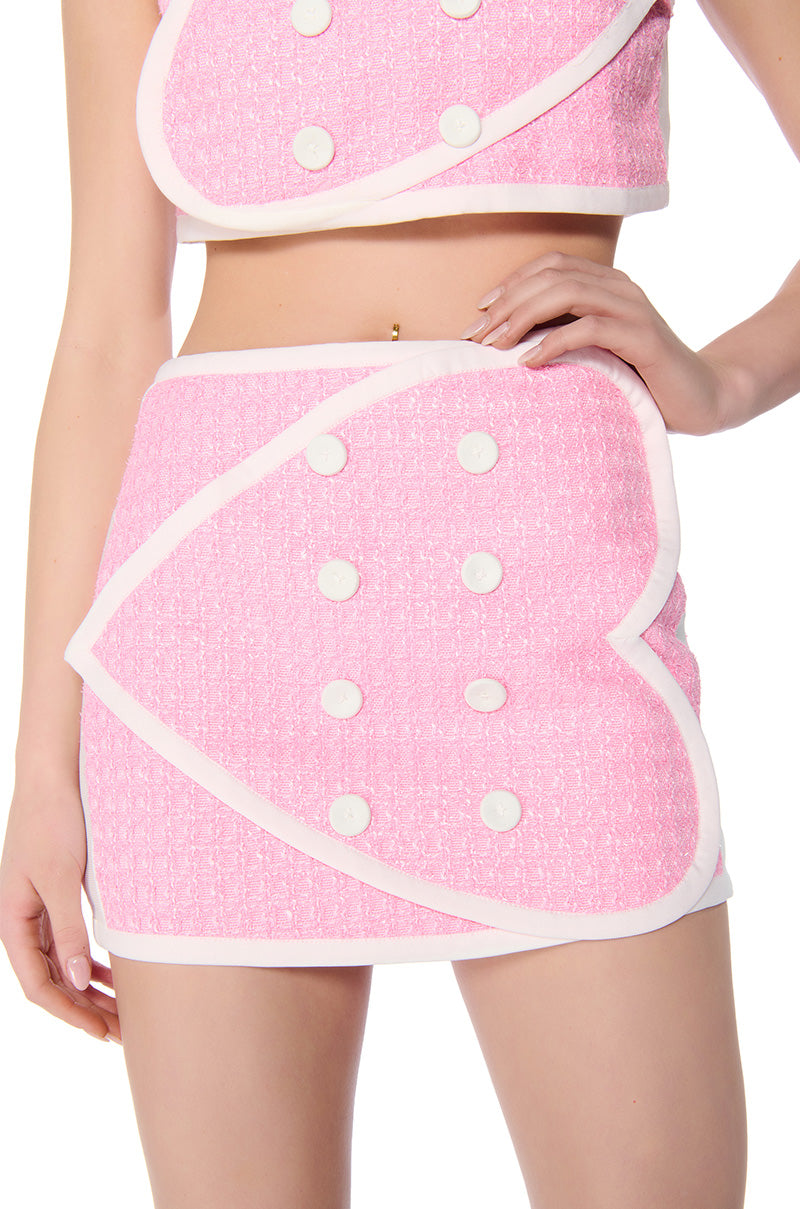 DOUBLE HEART PINK TWEED MINI SKIRT