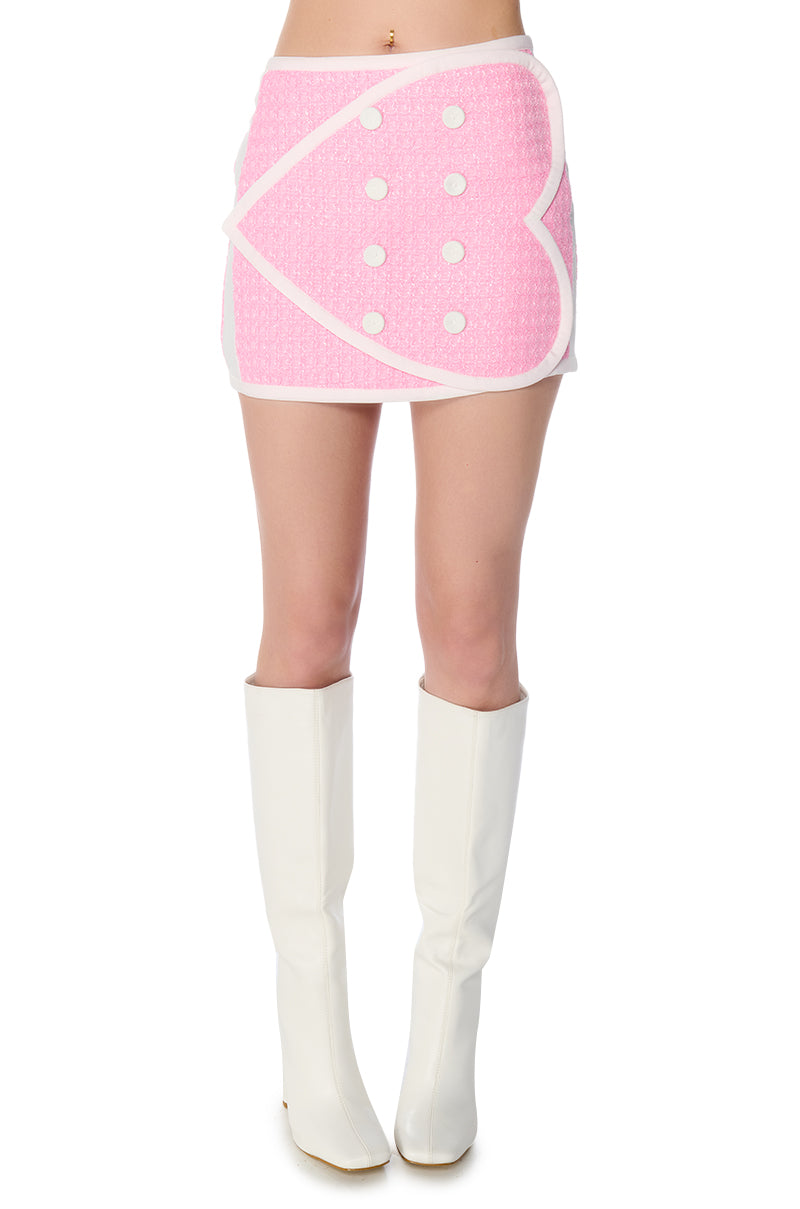 DOUBLE HEART PINK TWEED MINI SKIRT