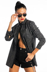 DRIPPIN RHINESTONE PINSTRIPE BUTTON UP