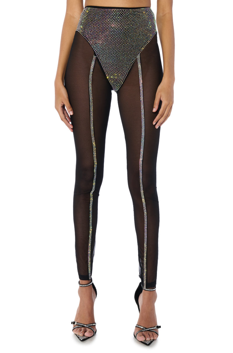 DYNAMITE EMBELLISHED HIGH WAIST MESH LEGGING IN BLACK SILVER