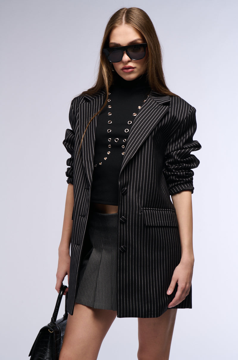 ELLA OVERSIZED PINSTRIPE LONGLINE BLAZER