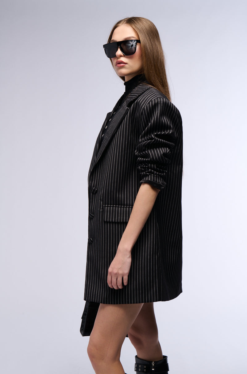 ELLA OVERSIZED PINSTRIPE LONGLINE BLAZER