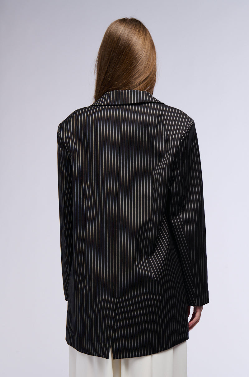 ELLA OVERSIZED PINSTRIPE LONGLINE BLAZER
