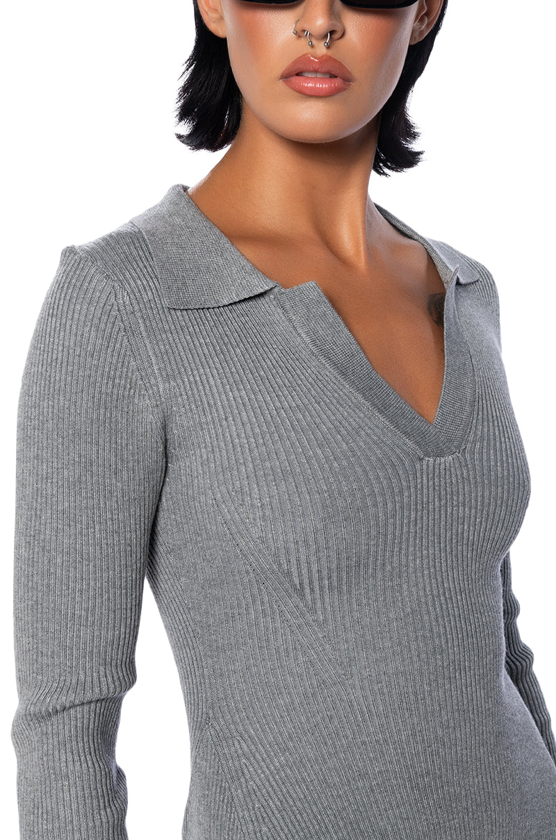 ELLA SWEATER KNIT COLLARED MINI DRESS