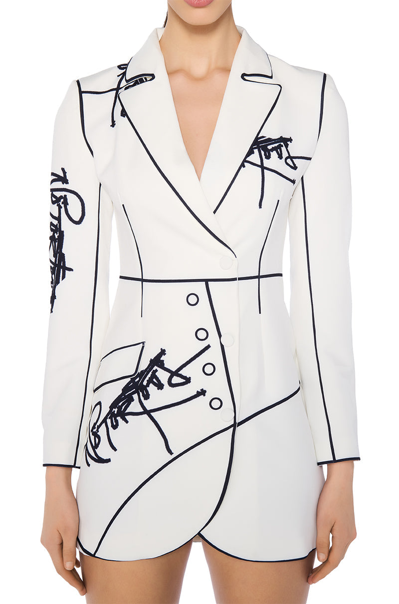 ELLIS OUTLINED BLAZER MINI DRESS IN WHITE