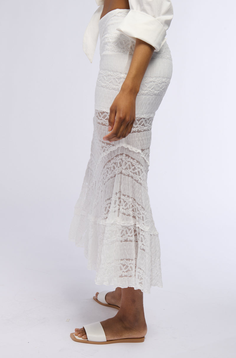 EMELIA LACE TRIM TIERED MIDI SKIRT