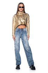 ESME METALLIC COATED TURTLENECK SWEATER