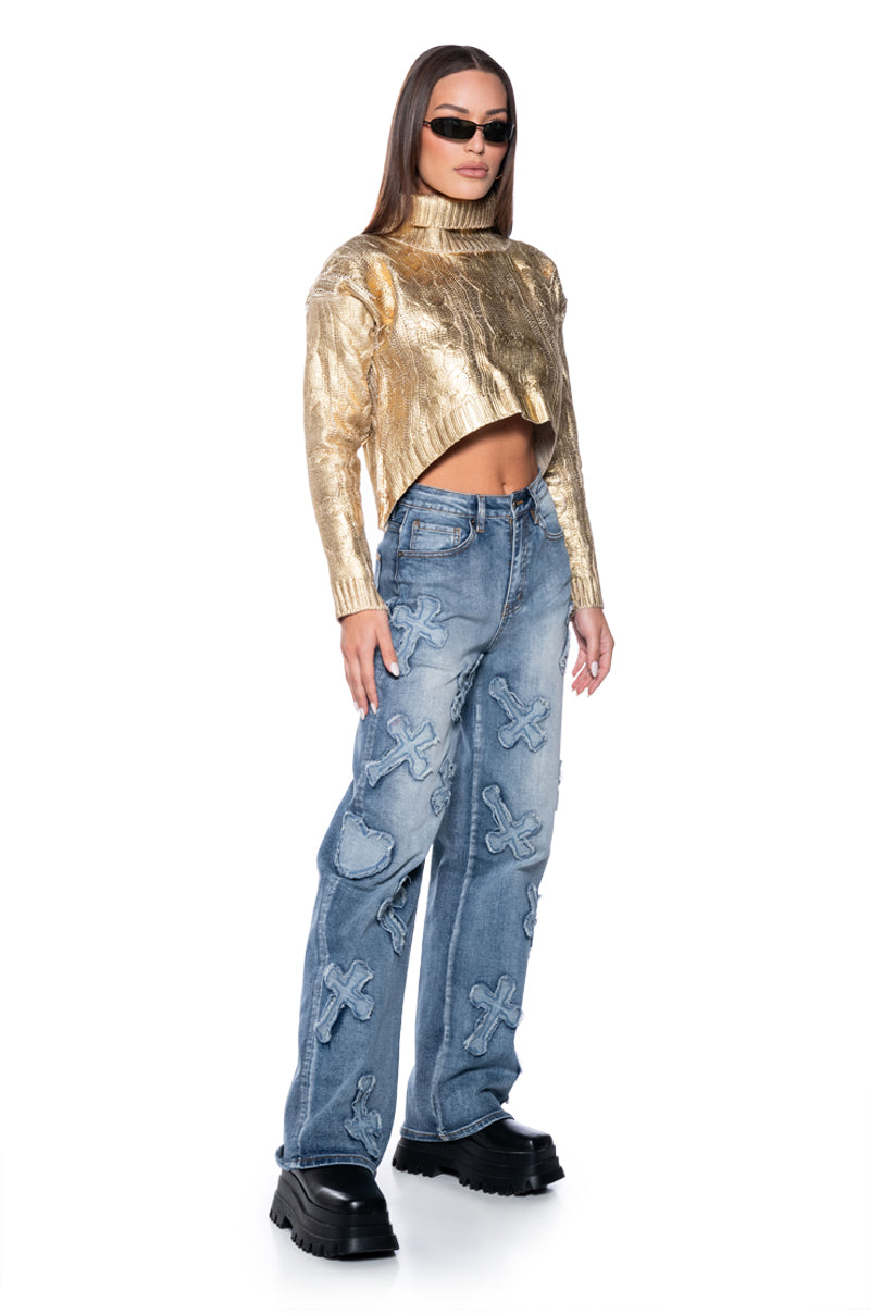 ESME METALLIC COATED TURTLENECK SWEATER