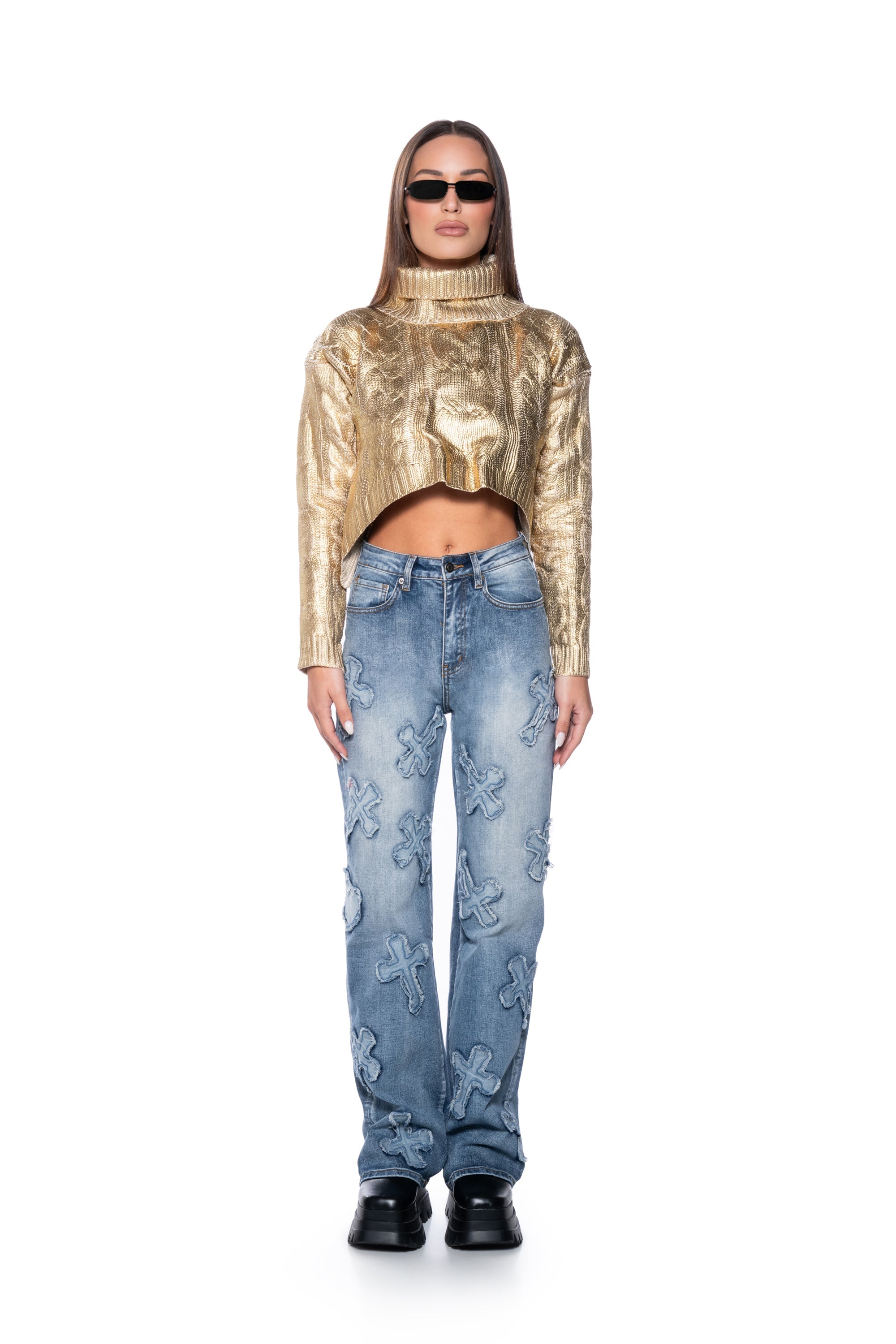 ESME METALLIC COATED TURTLENECK SWEATER