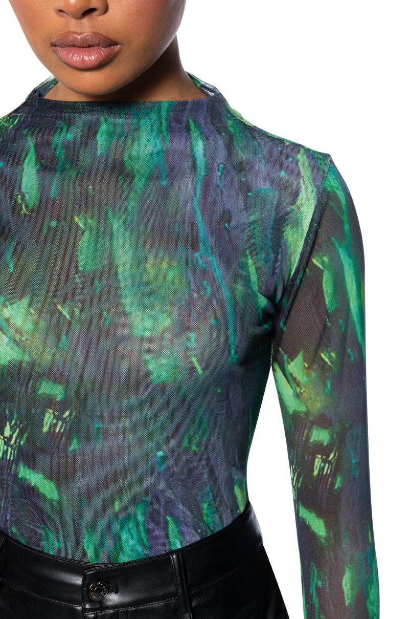 EVERGREEN LONG SLEEVE MESH BODYSUIT