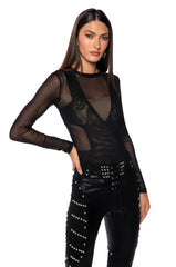 EXPOSED LONG SLEEVE MESH BODYSUIT