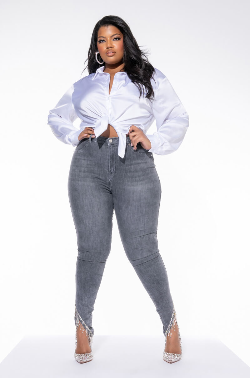 EXTREME STRETCH HIGH RISE SKINNY JEANS RHINESTONE