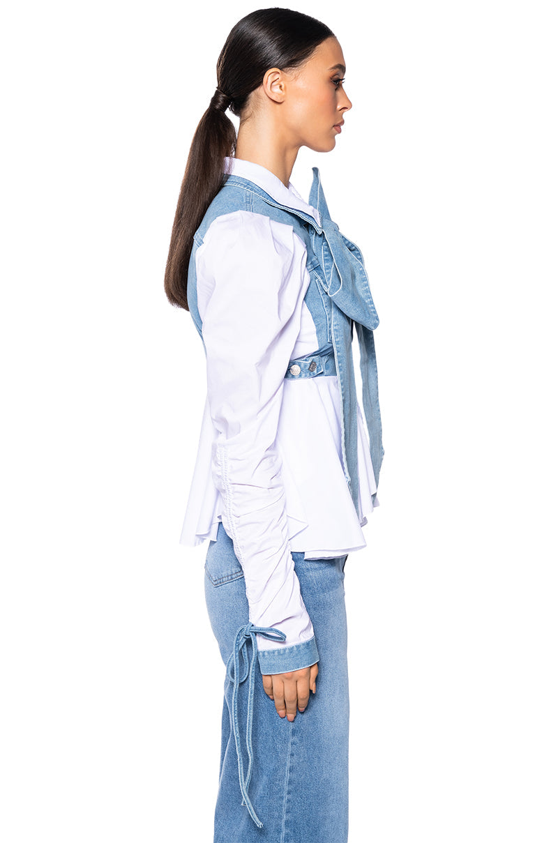 FAITH DENIM TIE POPLIN BLOUSE