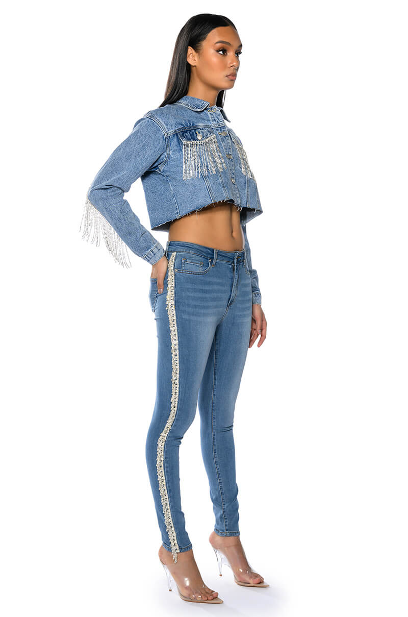 FELLING LIKE A STAR HIGH RISE RHINESTONE SKINNY JEANS