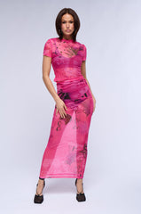 FEMININE INSTINCTS MESH COLUMN MAXI SKIRT