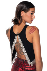 FEVER DREAM RHINESTONE FRINGE OPEN BACK TANK TOP